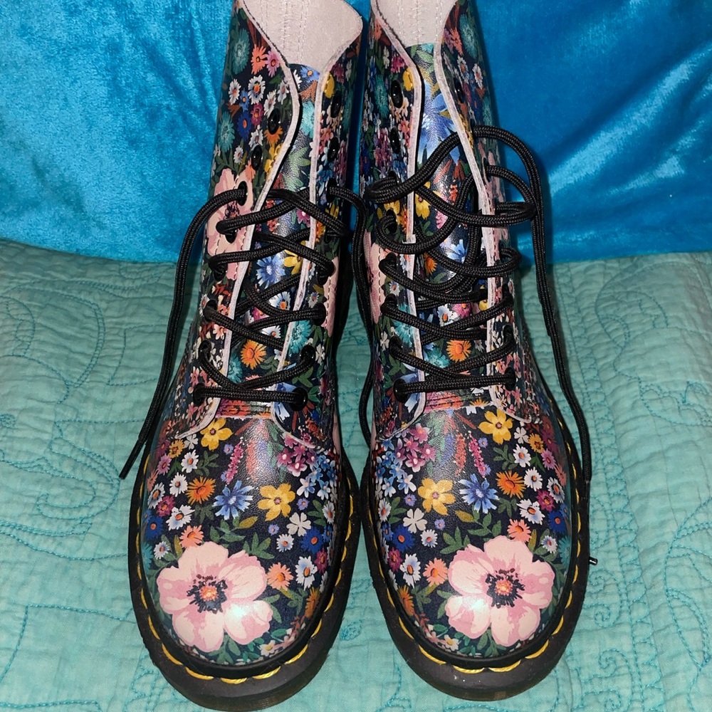 Doc Martens black floral boots. Brand new never been worn.